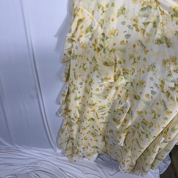 Forever 21 Floral Maxi Slip Dress Size Lg Yellow Green Ruffle Chiffon Ethereal - Picture 7 of 7